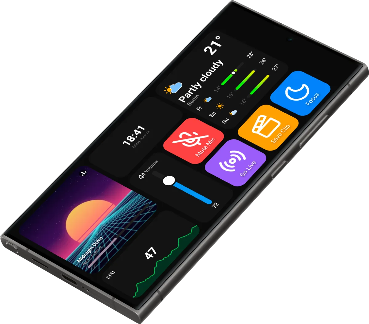 Stejný deck na šířku na telefonu s Androidem