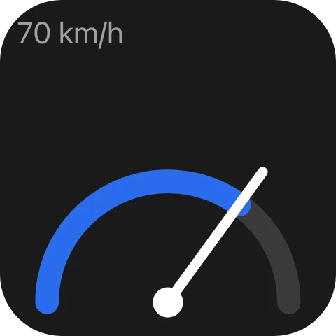 A gauge widget from a plugin, showing 70 km/h on a half-circle dial